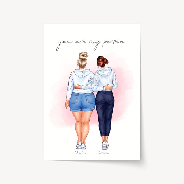 Best friend gift Friendship print Bestie gifts Personalized print Best friends picture Custom gift Sister gifts Birthday gift for her 90