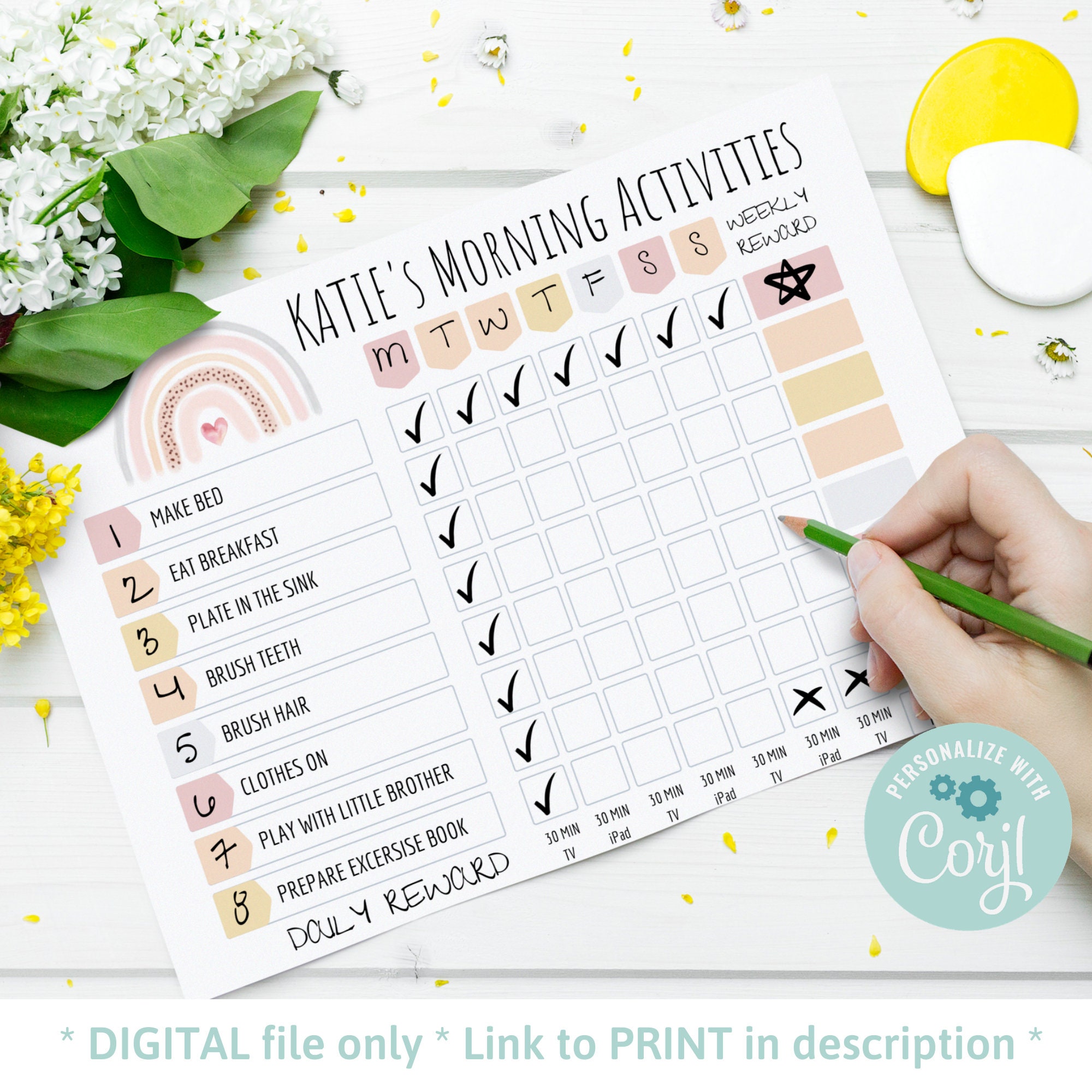 Girls Routine Chore Chart Printable Homework Organizer Home | Etsy