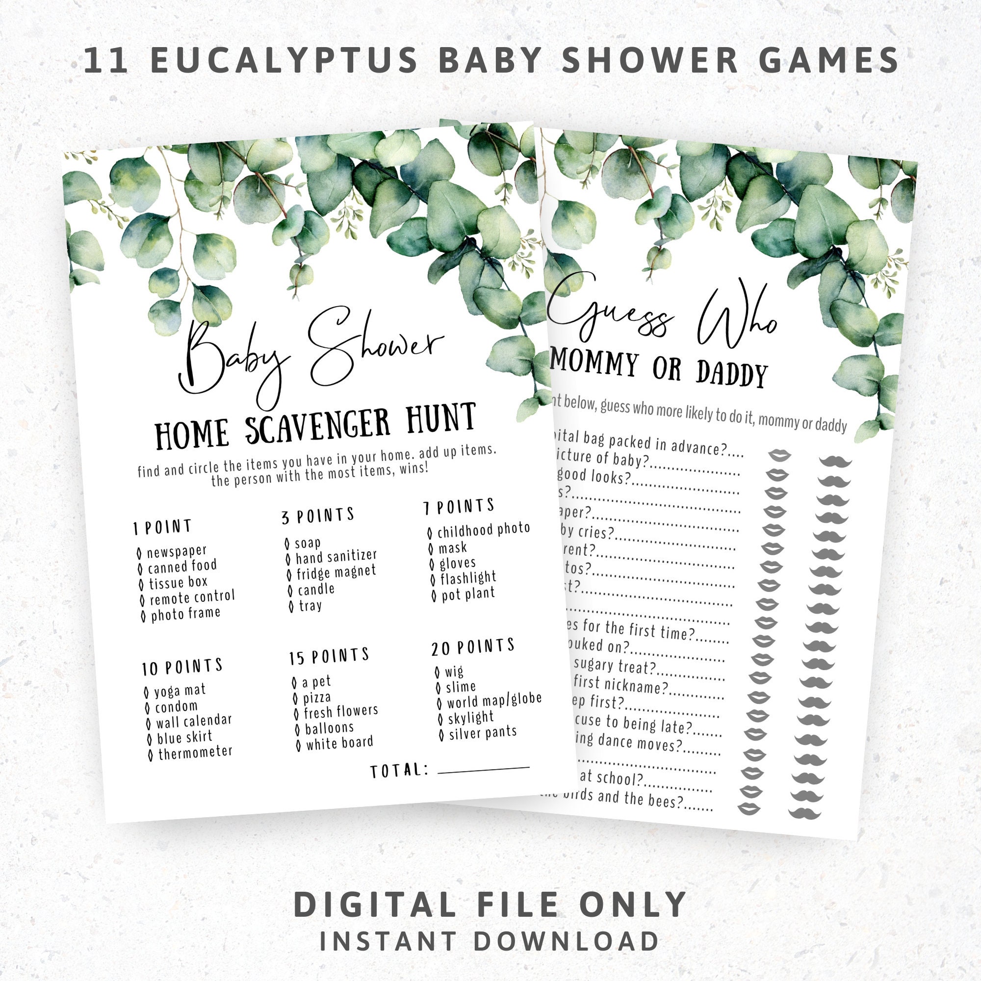 Eucalyptus Virtual Baby Shower Games Bundle Baby Shower Etsy Australia