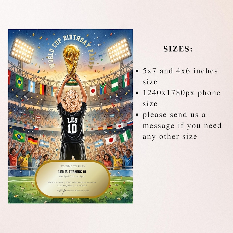 World Cup 2026 Soccer Party Invitation, Watch Party Invite, Football Party Evite, Editable Soccer Birthday Invitation Canva Template image 5