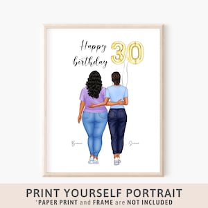 Custom Friend prints, Friends portrait illustration, Personalised Wall art, Best friends gift picture, Personalised Gift For Friend 90
