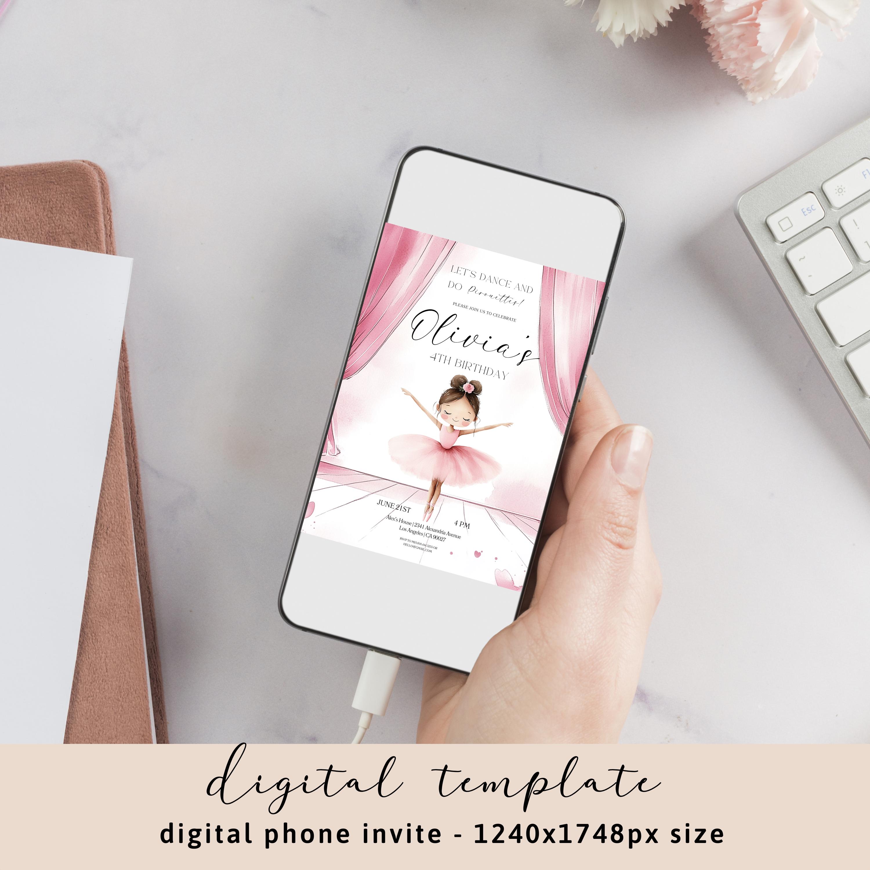 Ballerina Birthday Invitation, Ballerina Birthday Party Invite, Modern ...