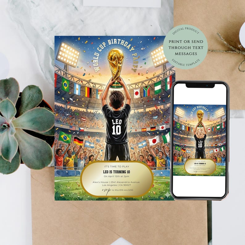 World Cup 2026 Soccer Party Invitation, Watch Party Invite, Football Party Evite, Editable Soccer Birthday Invitation Canva Template image 7