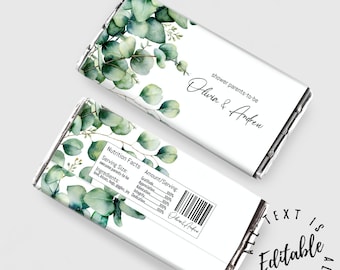 Eucalipto Baby Shower Barra de chocolate Envoltura Greenery Ducha Candy Bar Envoltura Chocolate Candy Etiquetas ALDI chocolate Hershey bar wrapper 59