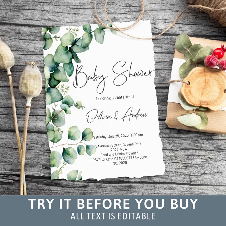 Eucalyptus Baby Shower Invitation Greenery Baby Shower Etsy Australia