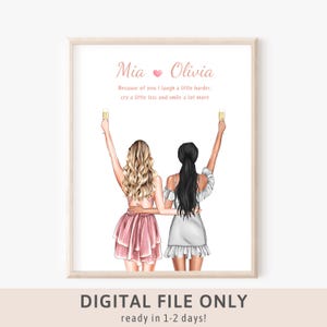 Custom Friend prints, Personalized Best Friend Portrait, Christmas gift Best friends illustration gift picture, Personalised Gift For Friend