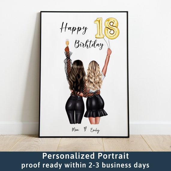 18. Geburtstag Geschenk für sie Beste Freundin Geschenk Freundschaftsdruck  Bestie Geschenke Achtzehnter Personalisierter Druck Beste Freunde Bild  Schwester Geschenk 90 - .de