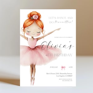 Ballerina Birthday Invitation, Ballerina Birthday Party Invite, Modern ...