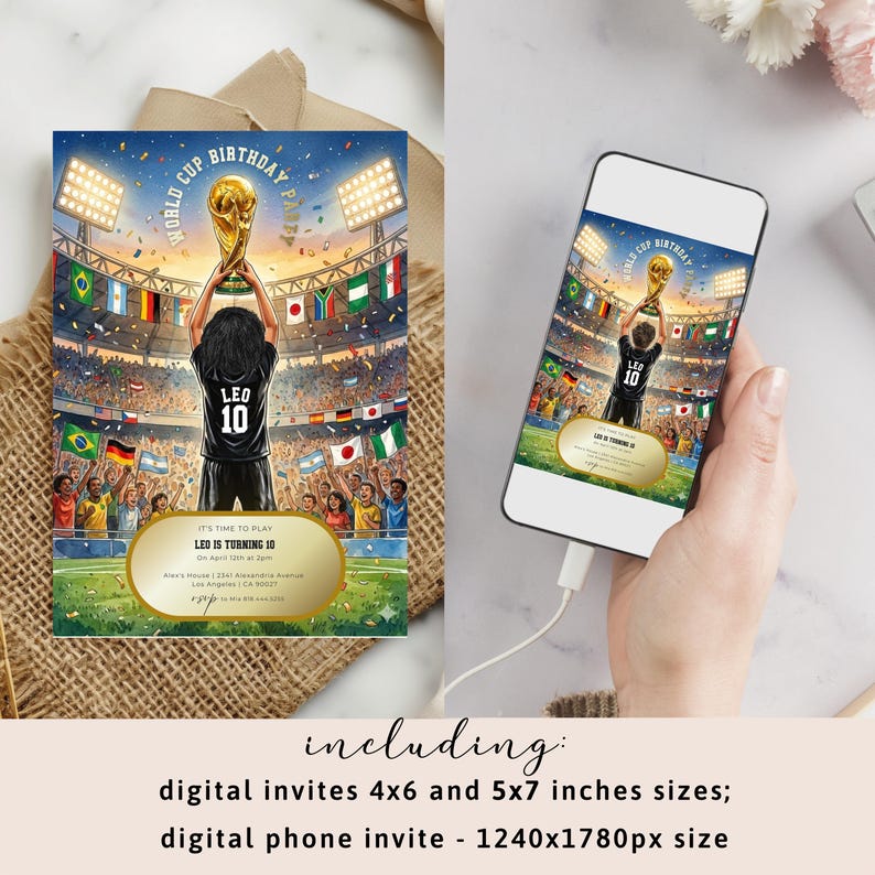 World Cup 2026 Soccer Party Invitation, Watch Party Invite, Football Party Evite, Editable Soccer Birthday Invitation Canva Template image 2