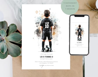 Redigerbar fotbollsfödelsedagsinbjudan: Fotbollsfest Evite Canva-mall (digital nedladdning)