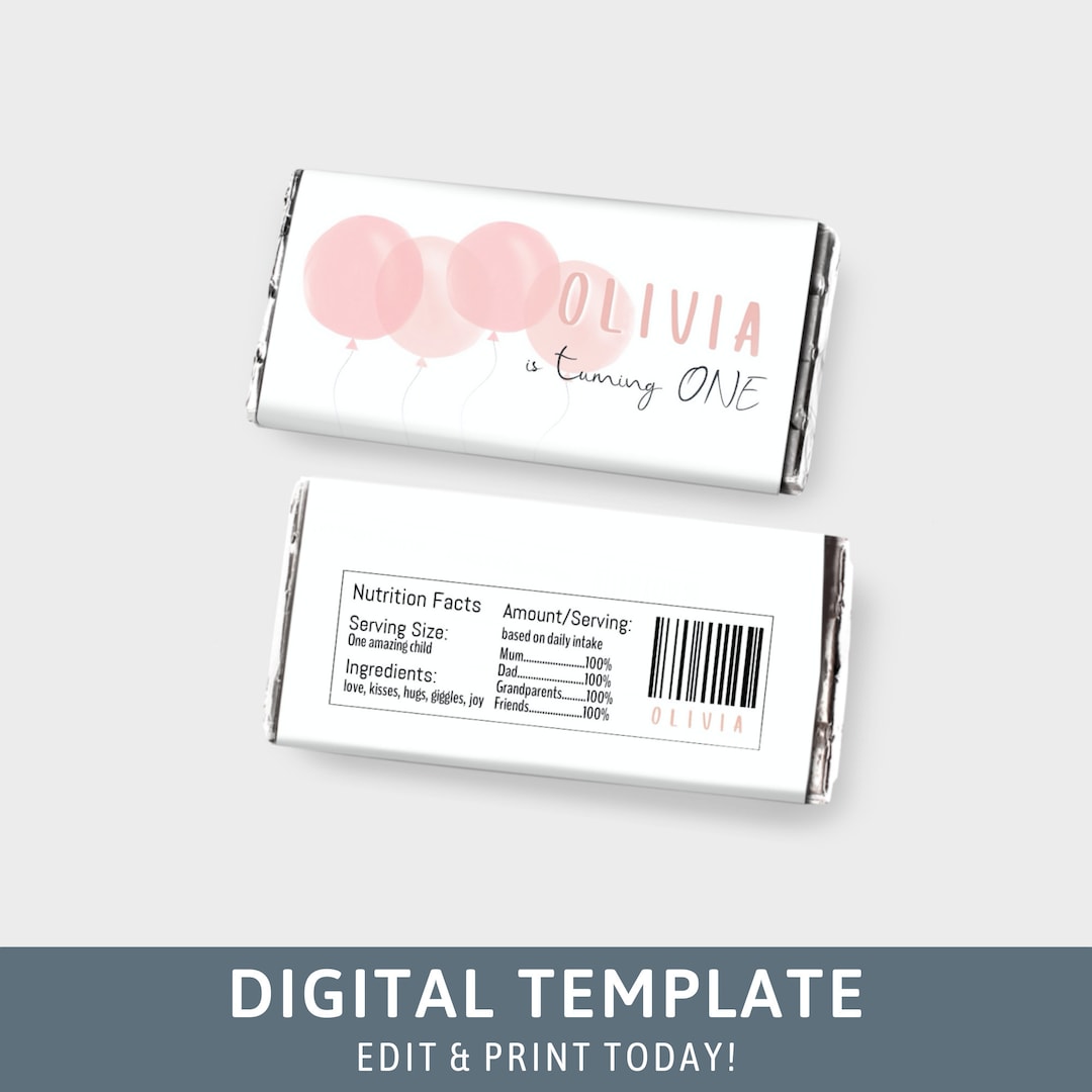 Pastel Birthday Chocolate Bar Wrapper Pastel Balloon Candy Bar Wrapper ...