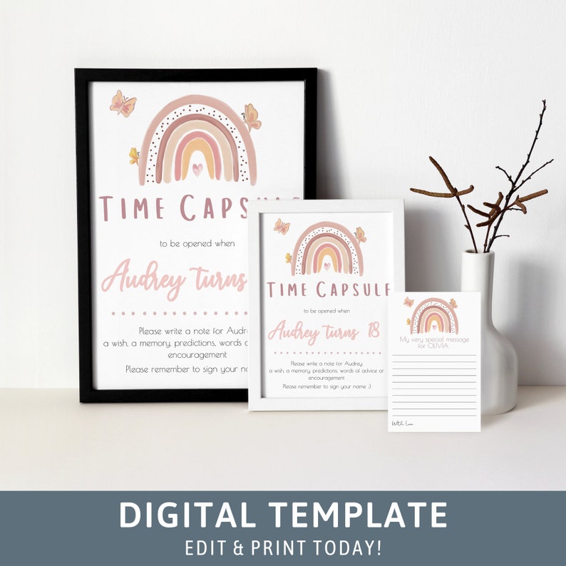 Pastel Rainbow Time Capsule Baby Girl First Birthday Rainbow Birthday, Milestone Sign, 1st birthday, Milestone Poster, Muted Rainbow 102 image 3