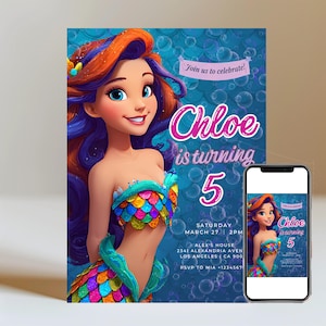 Little Mermaid Invitation, Little Mermaid Birthday Invitation, Ariel Birthday Invitation Little Mermaid Party Invite Editable Canva DIGITAL