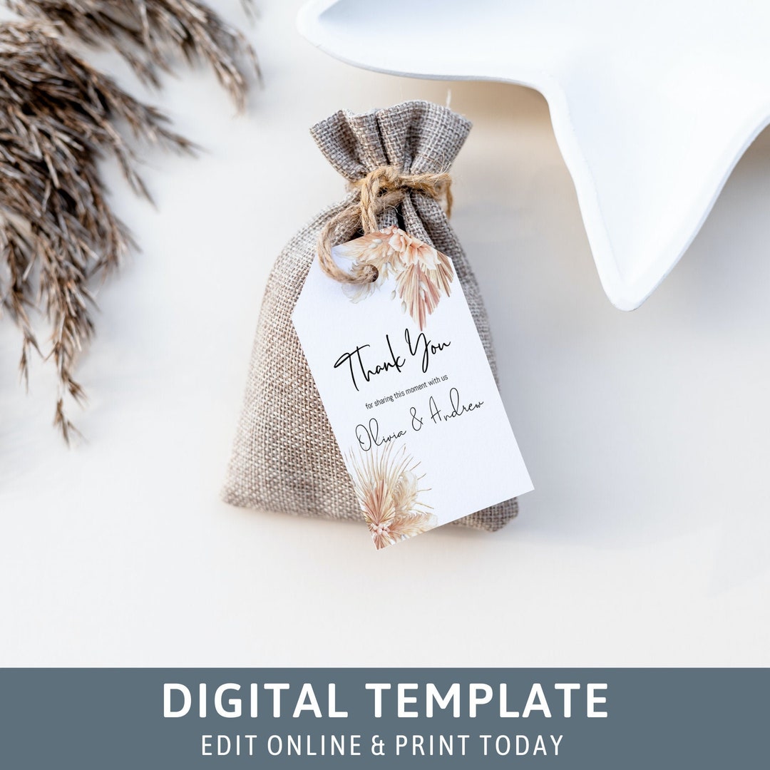 Floral Baby Shower Thank You Tags: Boho Pampas Grass Favor Tags ...