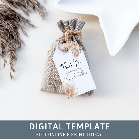 Floral Baby Shower Thank You Tags: Boho Pampas Grass Favor Tags (Digital Template)