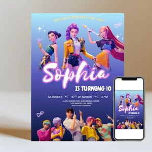 Personalised Kpop Demon Hunters Birthday Party Invitation, Editable Digital Party Invite for Phone, Custom K-pop Theme Template, DIGITAL
