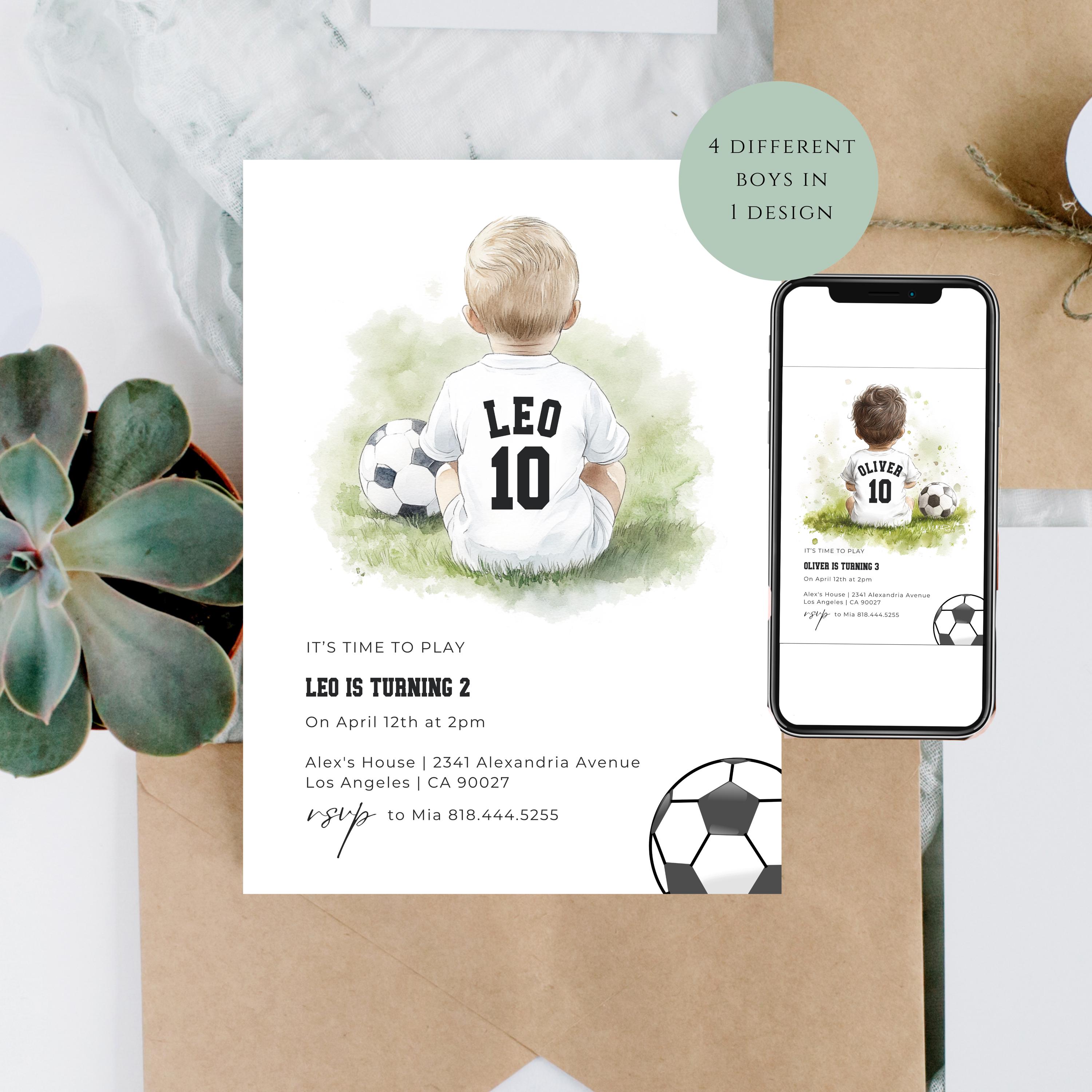 Editable Soccer Birthday Invitation Digital, Soccer Party Invite, Football Birthday Evite, Editable Canva Template, 1st birthday football