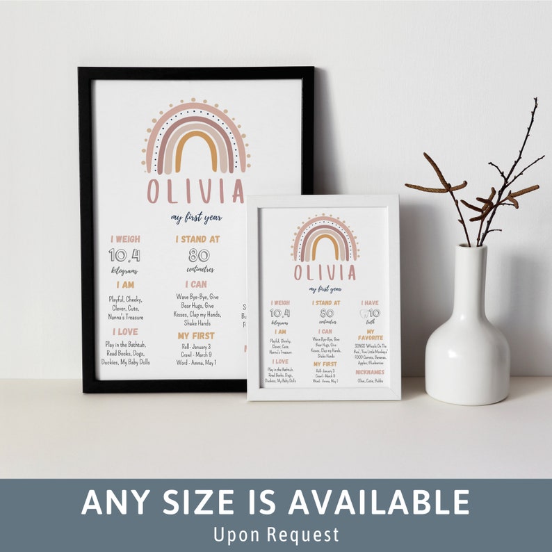 Neutral Pastel Rainbow Boho 1st Birthday Baby Girl Milestone Board ...