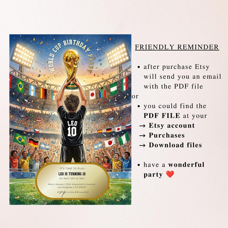 World Cup 2026 Soccer Party Invitation, Watch Party Invite, Football Party Evite, Editable Soccer Birthday Invitation Canva Template image 6