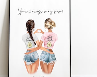 Regalo para mejor amiga Impresión de amistad Regalos para mejores amigas Impresión personalizada Foto de mejores amigas Regalo personalizado Cita de amistad Regalo de cumpleaños para ella 90