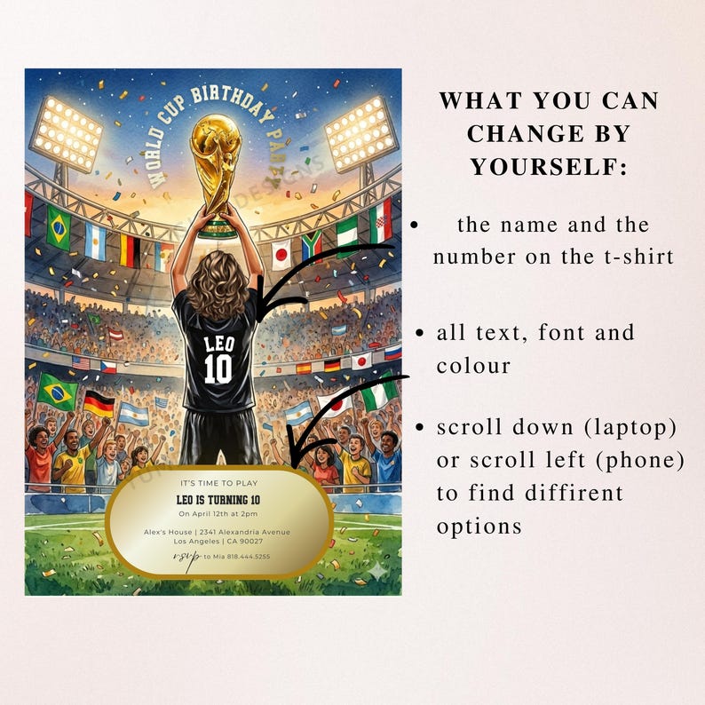 World Cup 2026 Soccer Party Invitation, Watch Party Invite, Football Party Evite, Editable Soccer Birthday Invitation Canva Template image 4