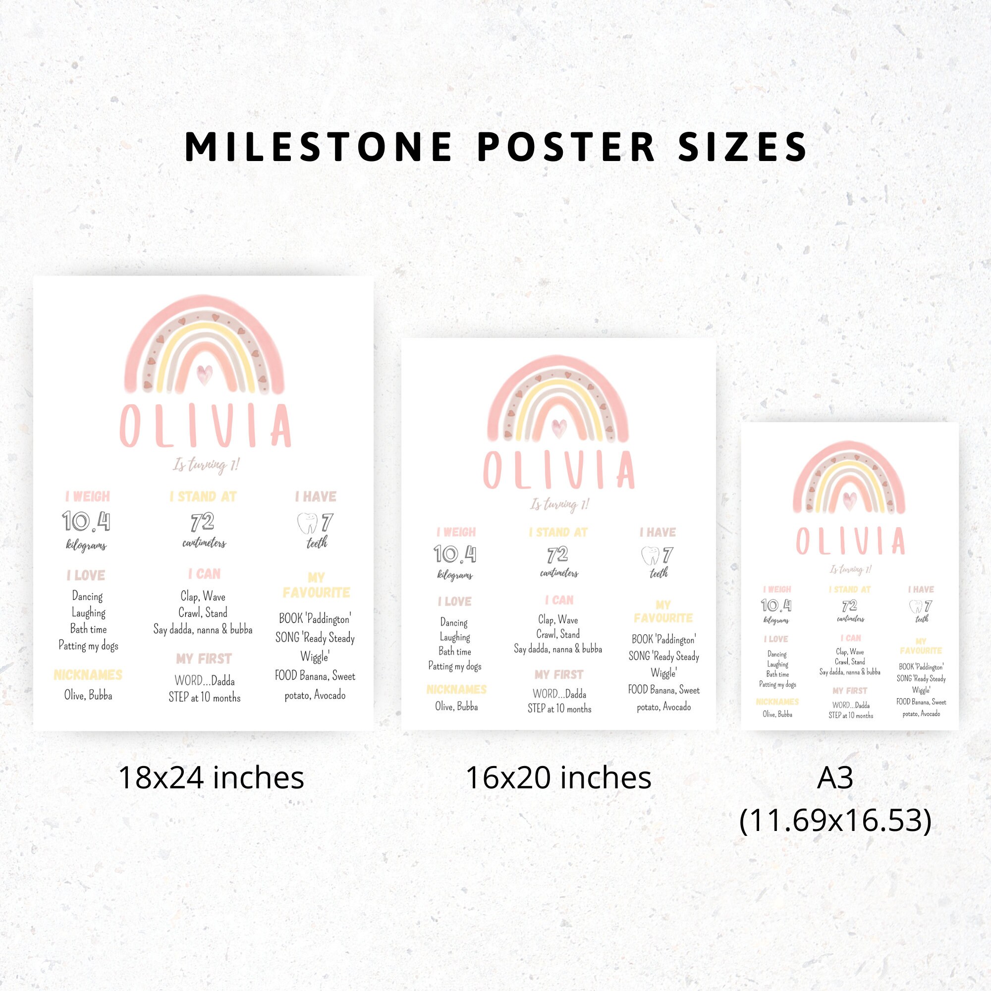 Watercolor Pastel Pink Rainbow 1st Birthday Baby Milestone Board, Girls ...