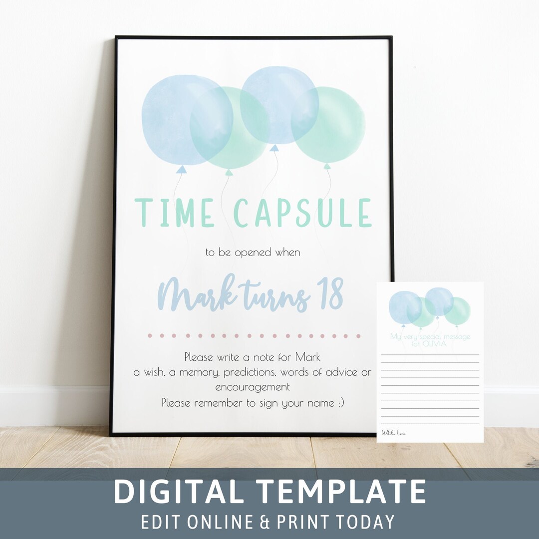 Pastel Blue Balloons Time Capsule 1st Birthday Time Capsule Sign First ...
