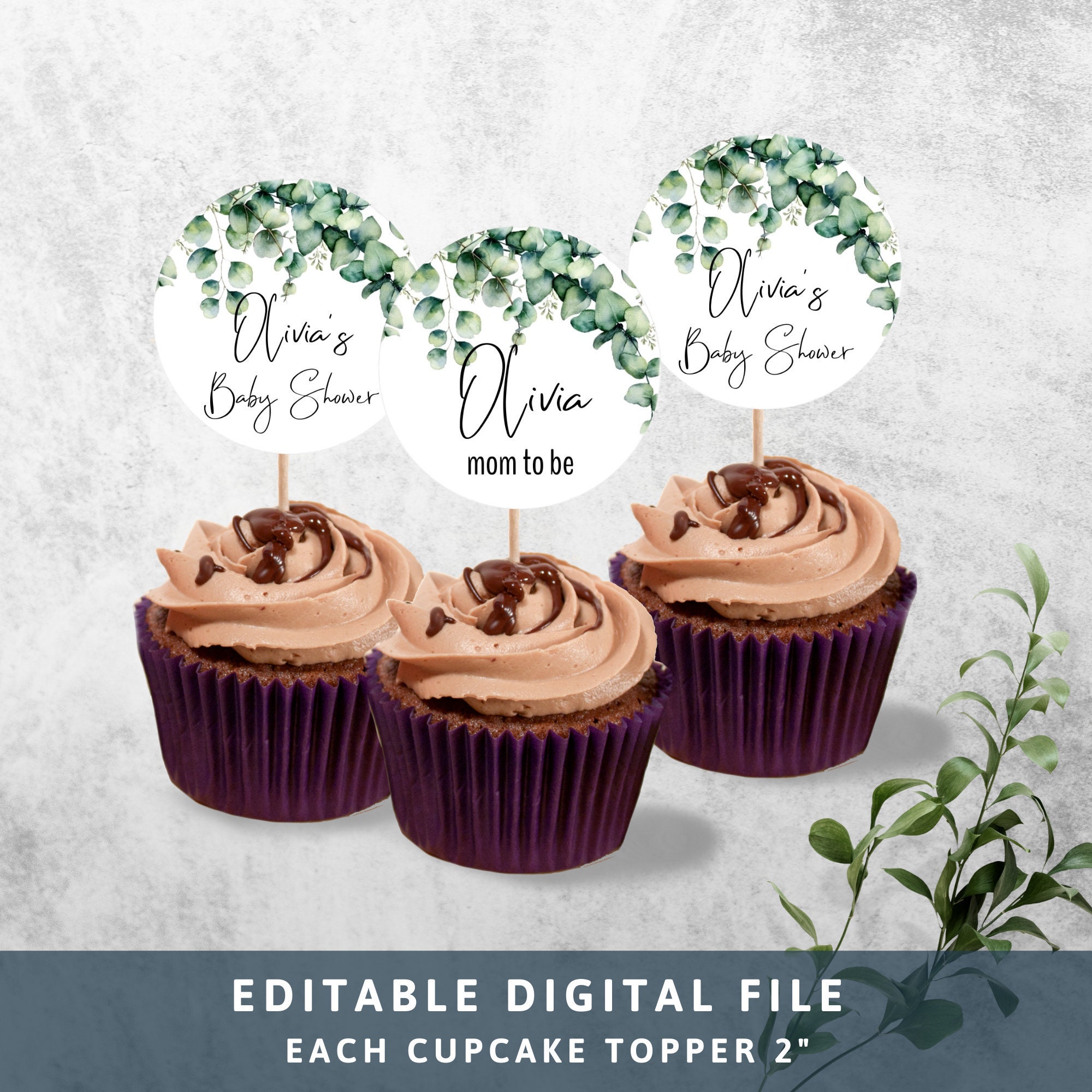 Greenery Eucalyptus Cupcake Toppers Greenery Baby Shower Etsy