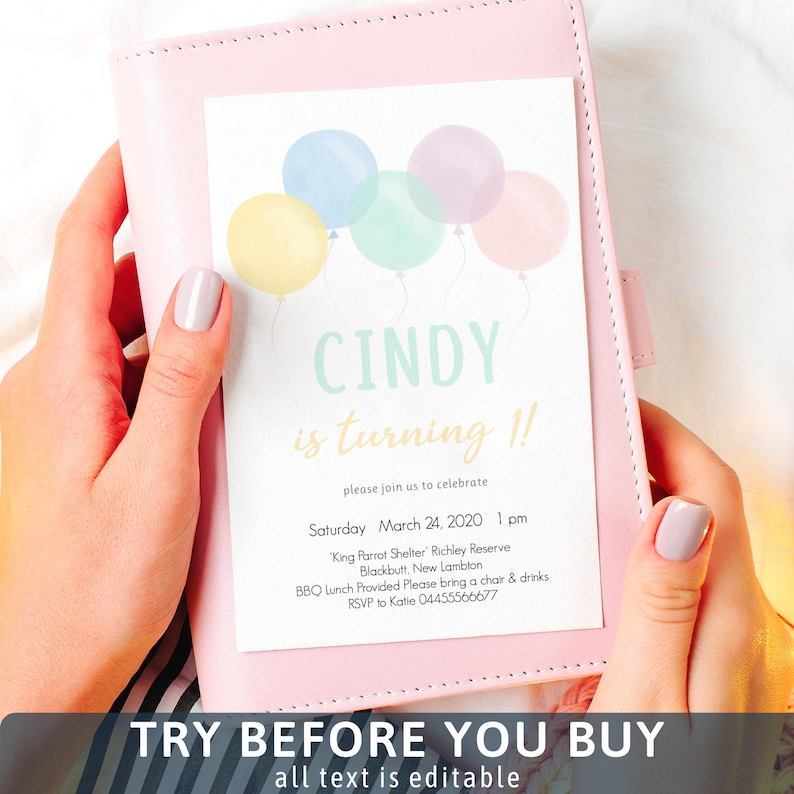 Pastel Balloons 1st Birthday Invitation First birthday Invite Etsy