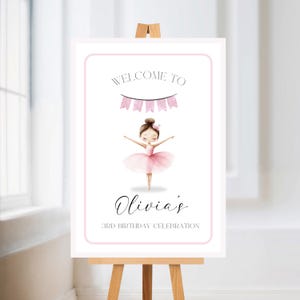 Ballerina-Geburtstags-Willkommensbrett, Ballerina-Geburtstagsparty-Willkommensschild, moderne Ballett-Tänzerin-Mädchen-Geburtstag, Tutu-niedlicher Geburtstags-Willkommen