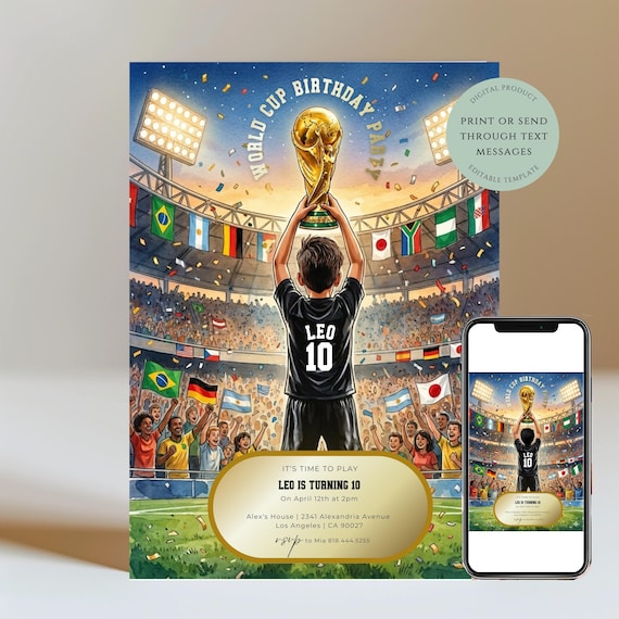 World Cup 2026 Soccer Party Invitation, Watch Party Invite, Football Party Evite, Editable Soccer Birthday Invitation Canva Template