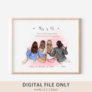 Sister Best friend gift, Group of friends Print Group Friendship Print Friends Illustration Personalized Gift for Her Mother's day gift 90