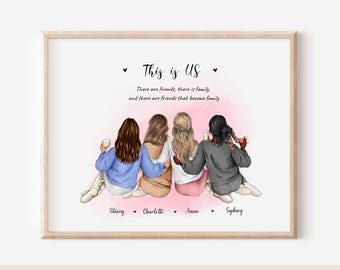 Sister Best friend gift, Group of friends Print Group Friendship Print Friends Illustration Personalized Gift for Her Mother's day gift 90