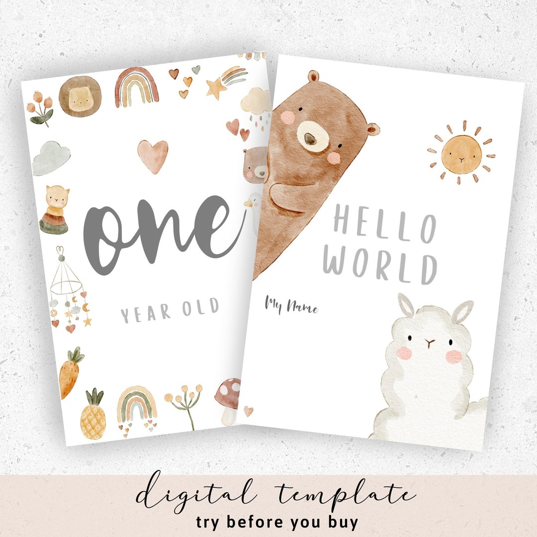 Boho Cute Animals Baby Milestone Cards Watercolour Animals Baby Shower ...
