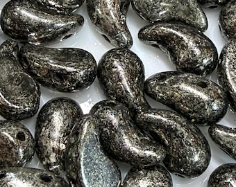 30 pcs ZoliDuo Bead - Antique Chrome, 2 Hole Glass Bead, 5x8mm, Czech Glass Beads