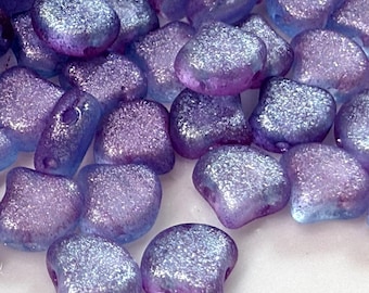 Frozen Matte Blue Purple mix Ginko Matubo Beads, 2 Hole, Czech Pressed Glass