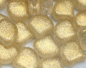 Frozen Matte Cream Ginko Matubo Beads, 2 Hole, Czech Pressed Glass