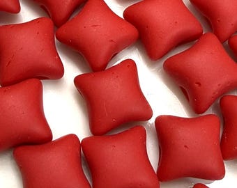 20 pcs Wibeduo Beads -Red Matte, 2 hole, 8x8mm, star shaped Czech Pressed Glass Beads