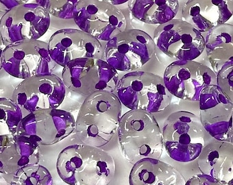 Crystal Light Purple Lined Superduo Matubo Beads, 5g, 10g, Czech Pressed Glass Beads