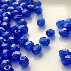 Sapphire Shimmer Round Faceted Fire Polished Czech Beads, 3mm, 4mm