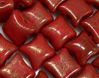 Wibeduo Beads - Terracotta Red, 20 pcs, 2 hole, 8x8mm, star shaped Czech Pressed Glass Beads