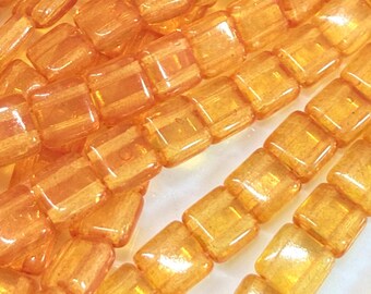 CzechMates Tile beads - Crystal Sundial, Yellow Orange, 25 pcs, 6mm, Czech Pressed Glass