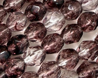50 pcs Crystal Amethyst Hurricane - Round Faceted Fire Polished Czech Beads, 4mm, loose