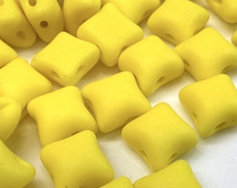 20 pcs Wibeduo Beads - Yellow Matte, 2 hole, 8x8mm, star shaped Czech Pressed Glass Beads