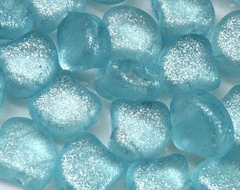 Frozen Matte Electric Blue Ginko Matubo Beads, 2 Hole, Czech Pressed Glass