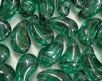 30 pcs ZoliDuo Bead - Emerald Shimmer, 2 Hole Glass Bead, 5x8mm, Czech Glass Beads