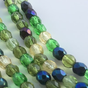 Simply Green Mix Round Fire Polished Czech Beads, 4mm, 7 inch strand, approx. 44 pcs