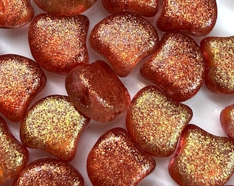 Frozen Matte Spicy Cinnamon Ginko Matubo Beads, 2 Hole, Czech Pressed Glass