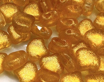 Frozen Matte Orange Ginko Matubo Beads, 2 Hole, Czech Pressed Glass