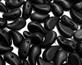 30 pcs ZoliDuo Bead - Jet Matte, Black Matte, 2 Hole Comma Glass Bead, 5x8mm, Czech Glass Beads